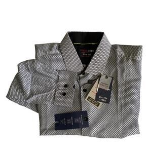 Azaro Uomo Men's Size 2XL Slim Fit Long Sleeve Geometric Button Up Stretch Shirt